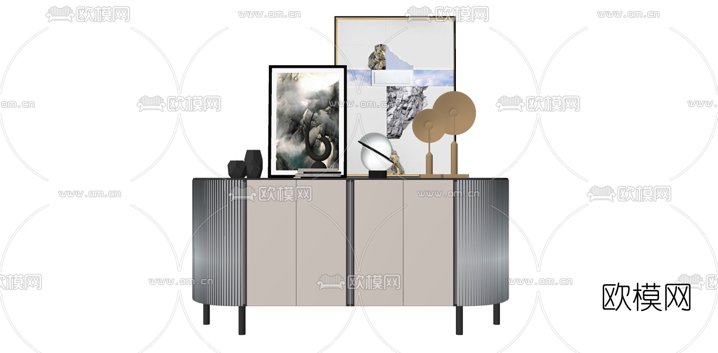 现代轻奢边柜su模型下载