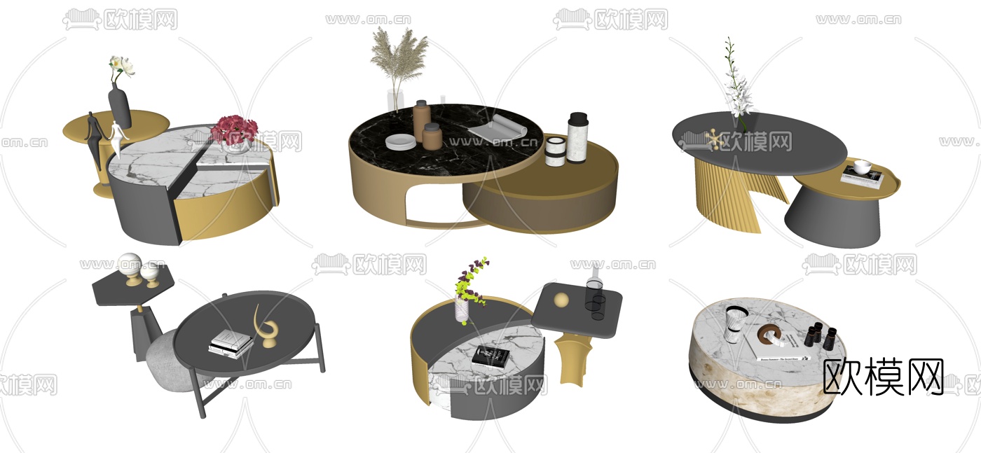 现代圆形大理石茶几su模型