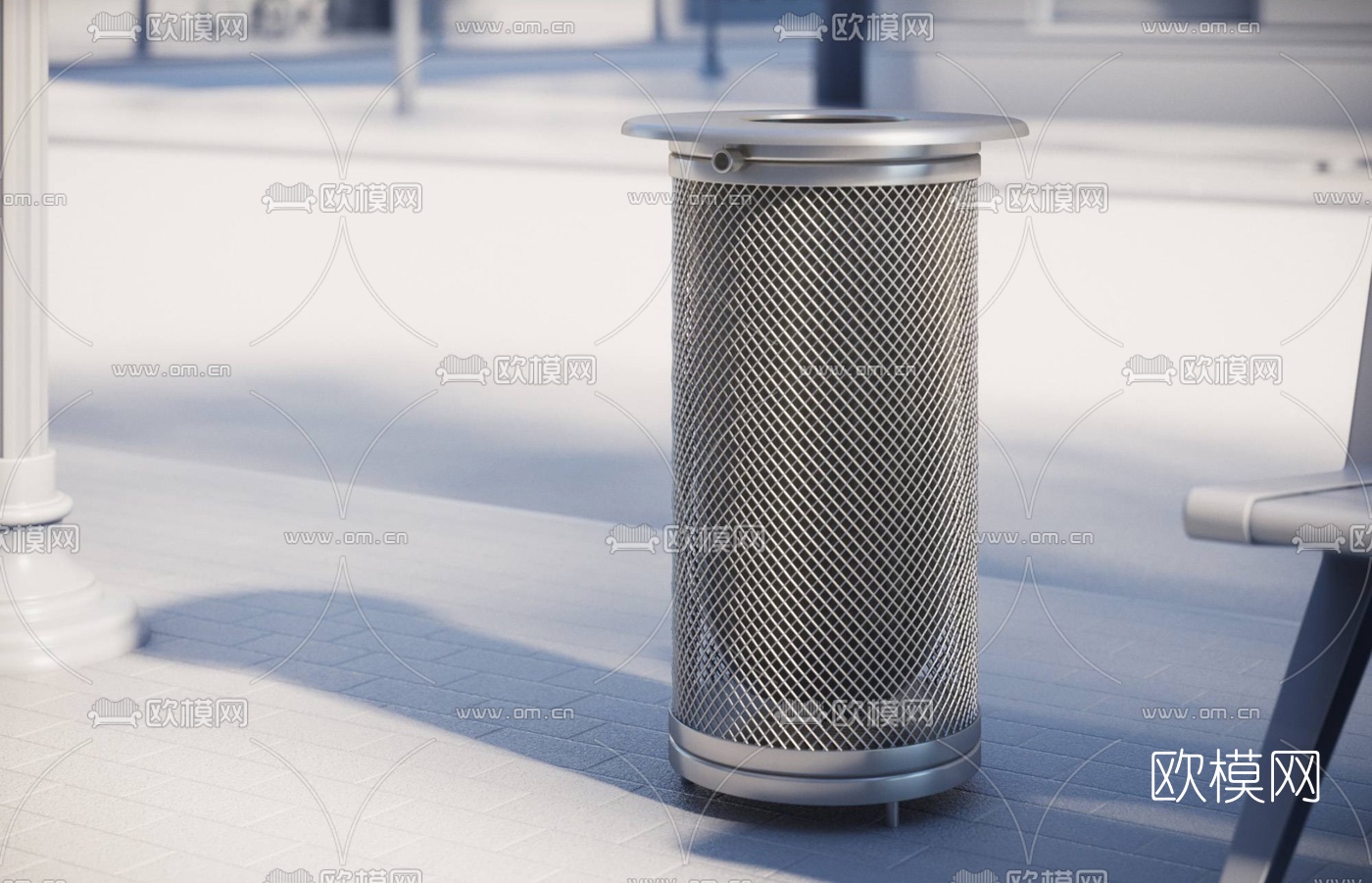 现代网格垃圾桶3d模型下载
