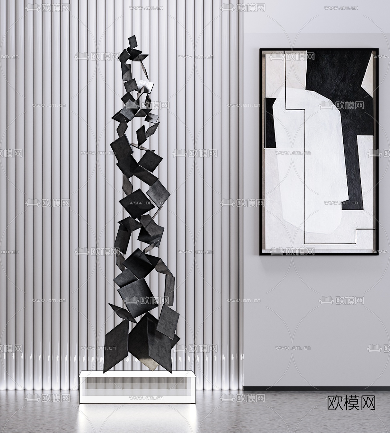 现代金属片装置雕塑3d模型下载