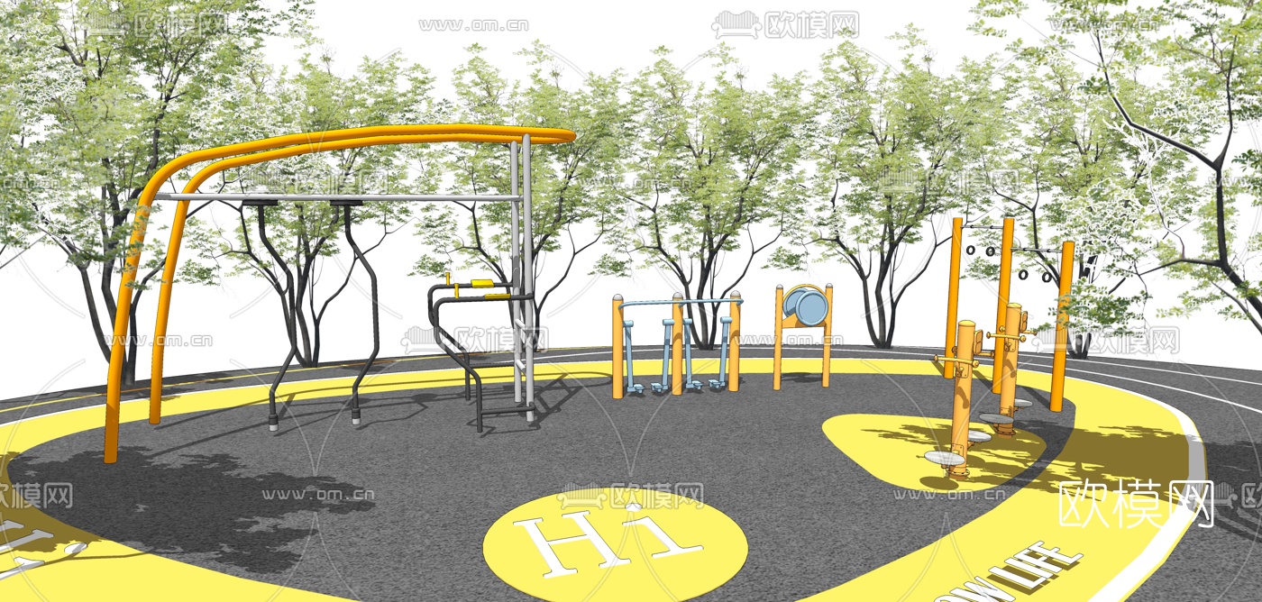 现代户外康体健身器材su模型