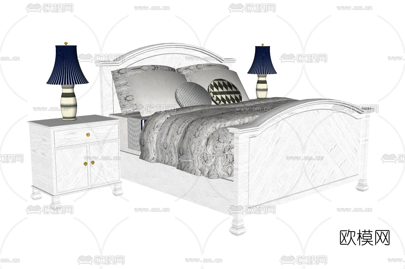 欧式布艺双人床su模型下载