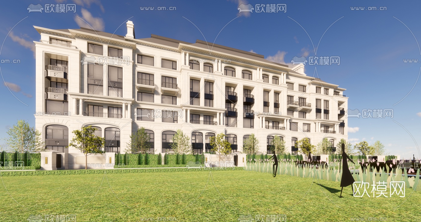 新古典高层住宅外观su模型下载（渲染图2）