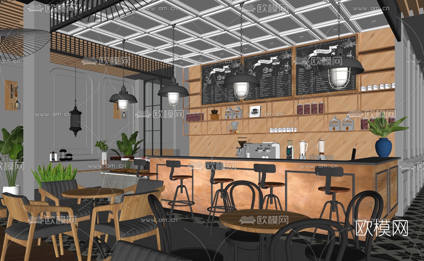 工业风咖啡厅su模型下载（渲染图4）