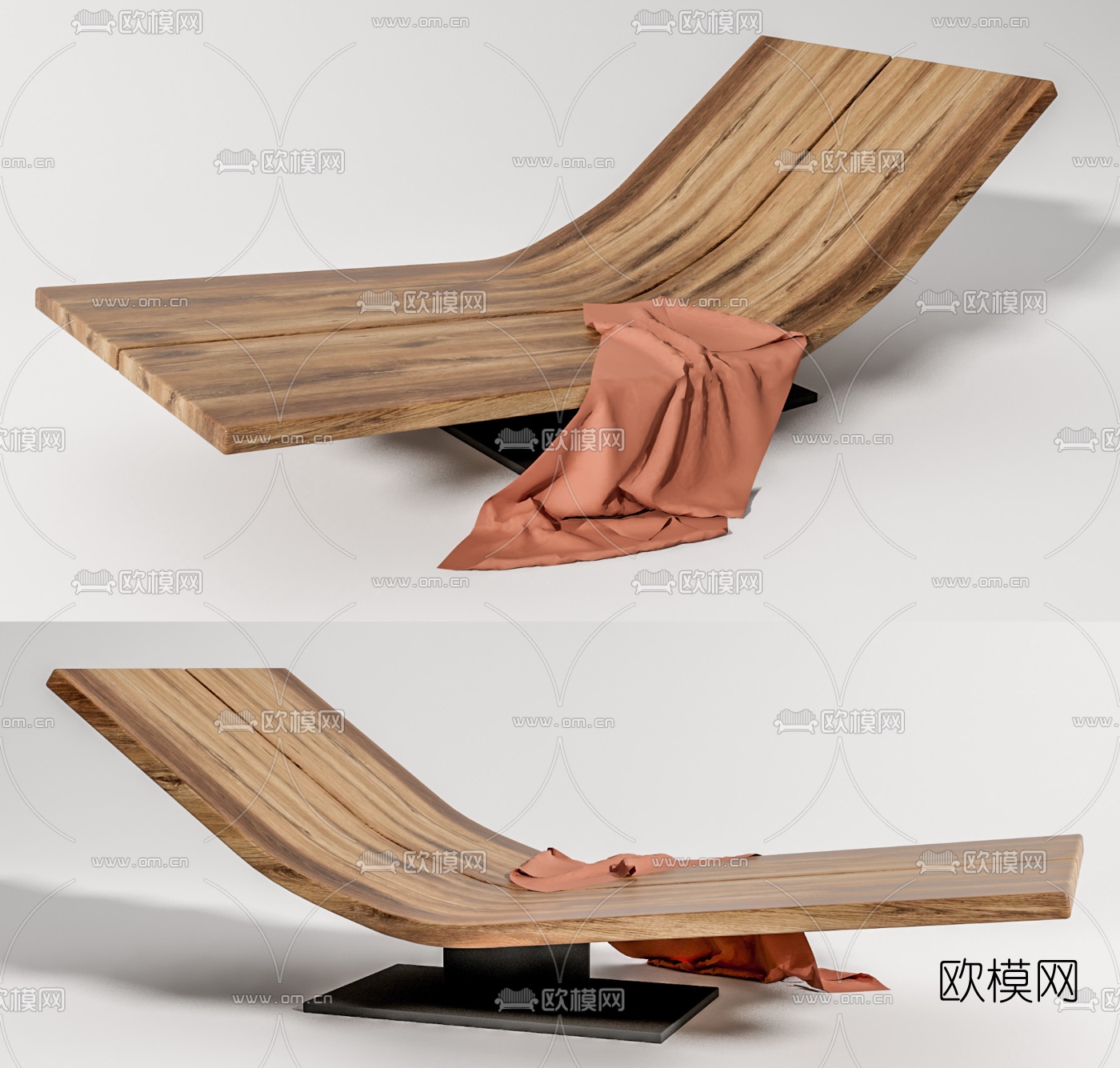 现代实木躺椅su模型