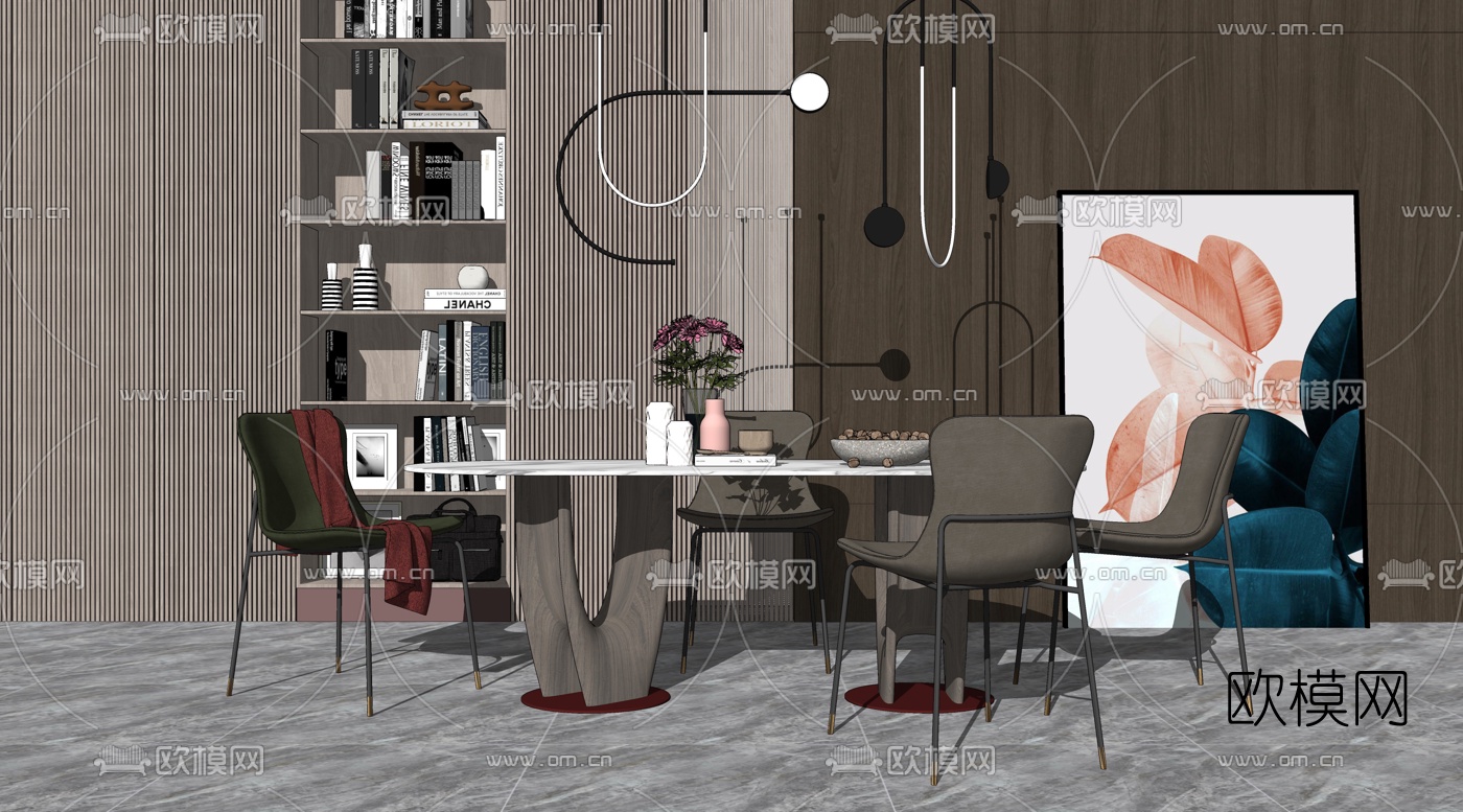 现代轻奢餐桌椅su模型下载（渲染图2）