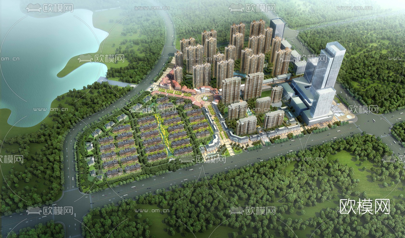 现代住宅小区鸟瞰3d模型下载