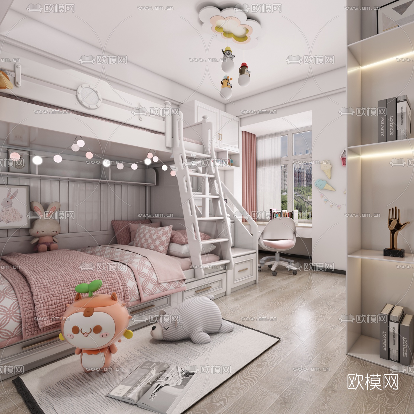 现代上下铺儿童房3d模型