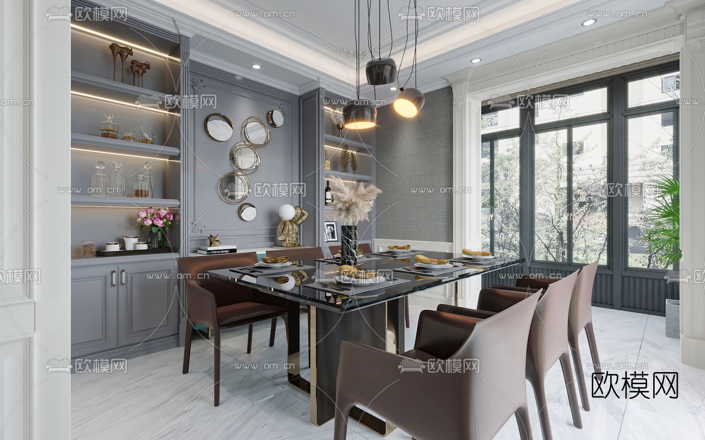 简欧轻奢客厅餐厅3d模型下载（渲染图4）