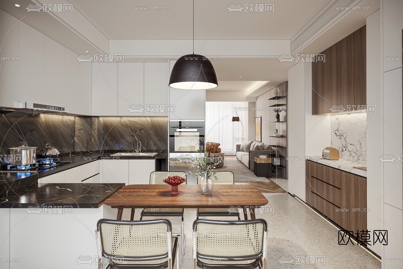 北欧客厅餐厅3d模型下载（渲染图2）