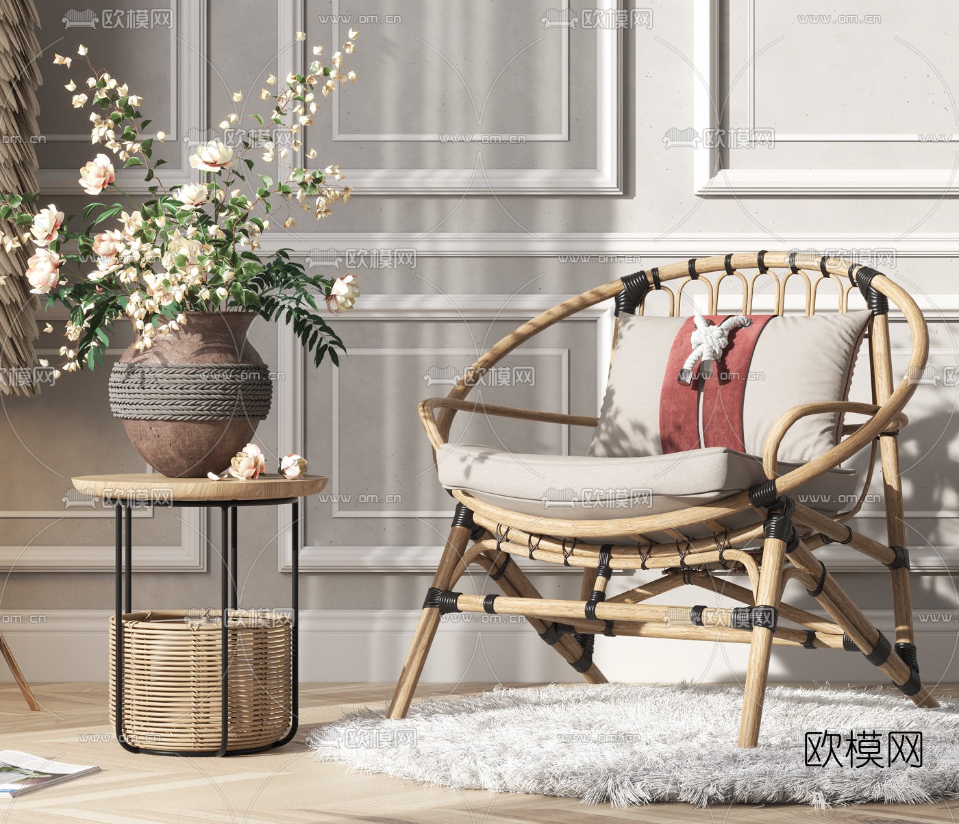 自然风靠背休闲椅3d模型下载（渲染图2）