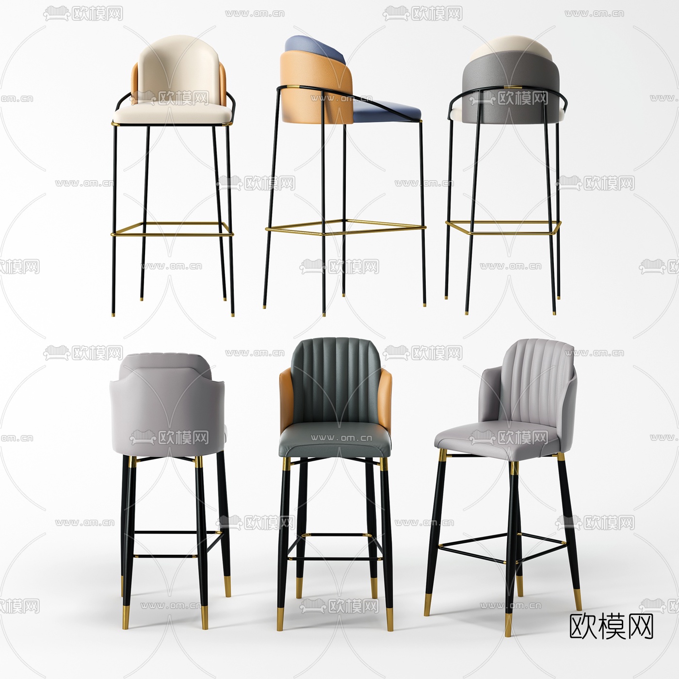 现代皮革吧台椅3d模型下载