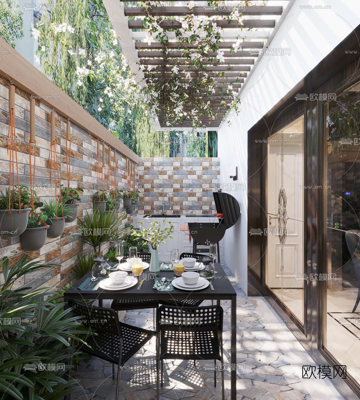 北欧阳台休闲区3d模型下载（渲染图1）