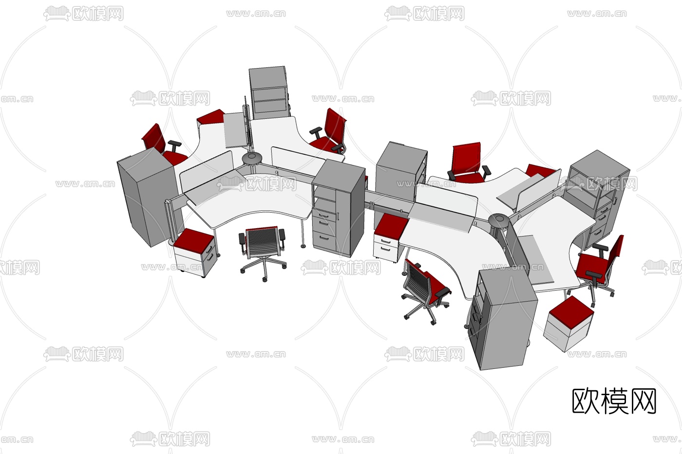 现代卡座办公桌椅免费su模型下载
