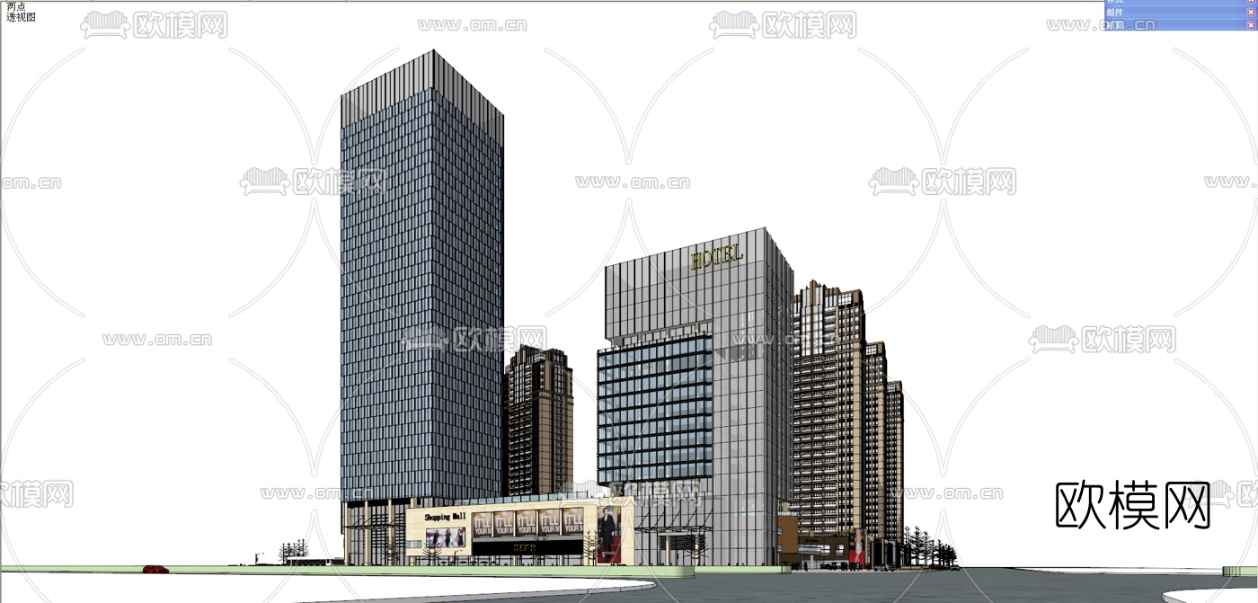 现代商业街su模型