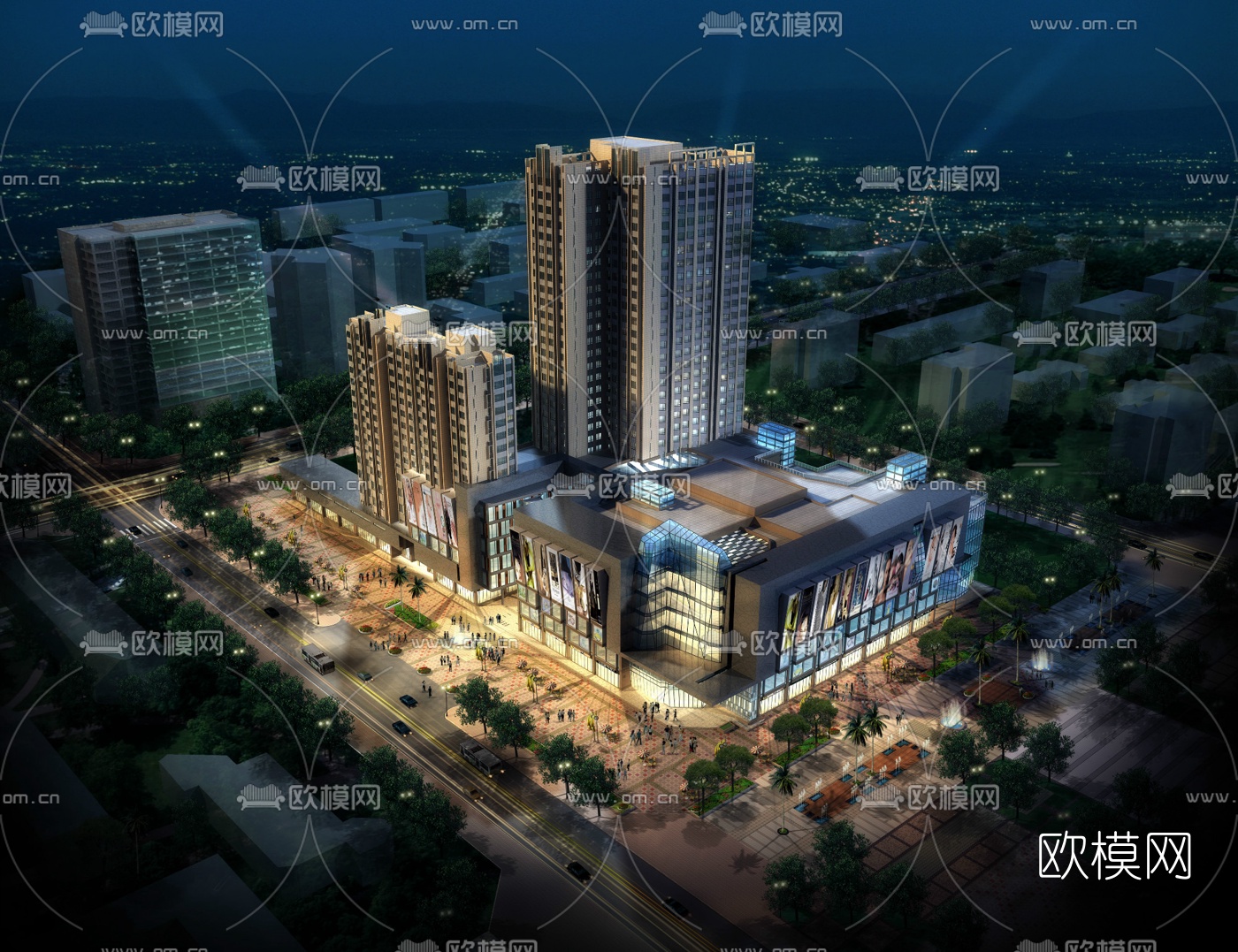 现代商业综合楼su模型下载（渲染图1）