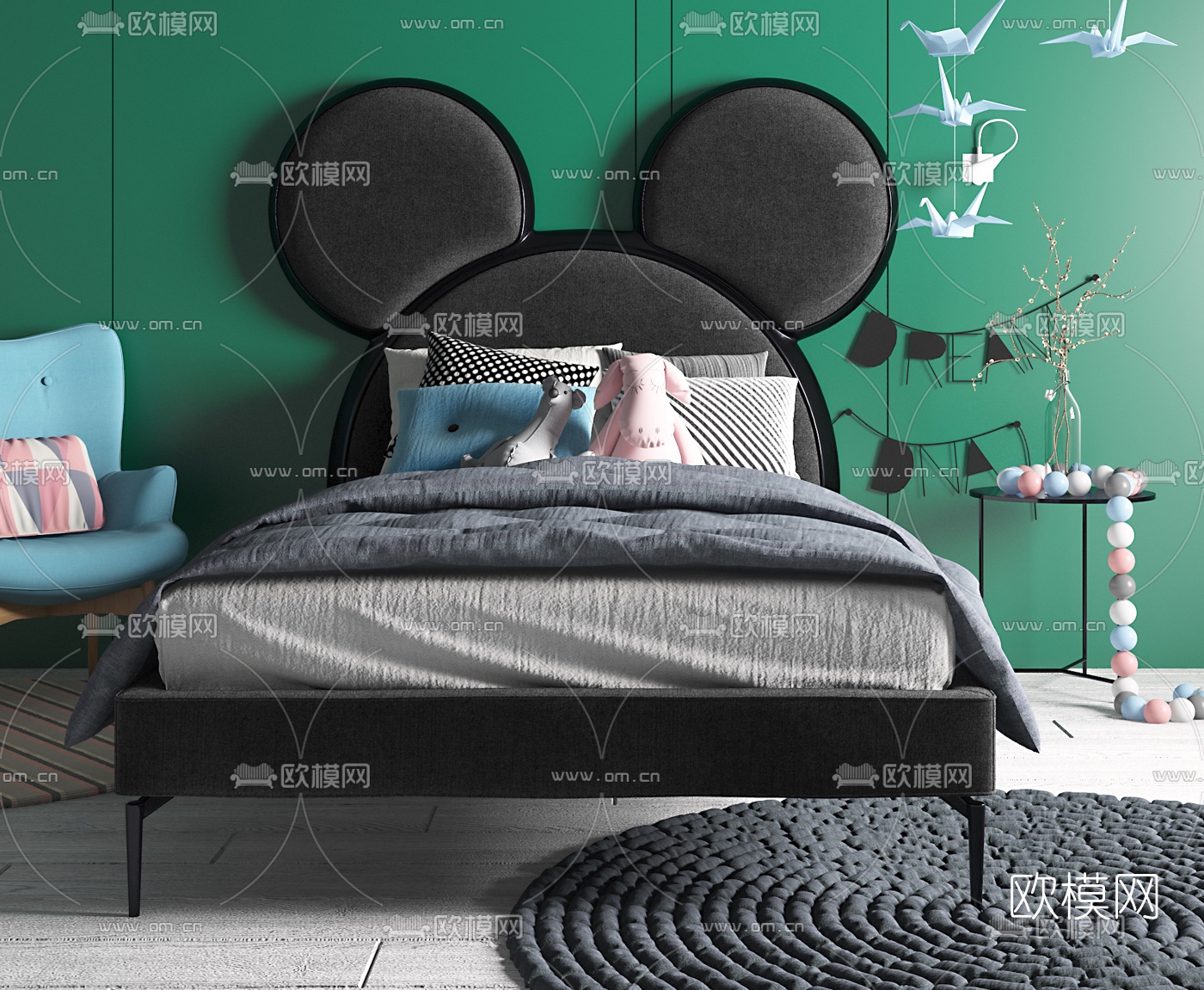 北欧卡通儿童床3d模型下载（渲染图2）