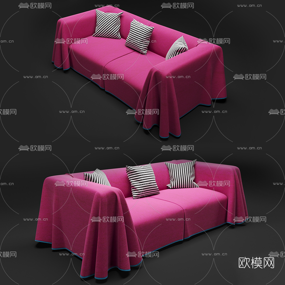 现代布艺红色双人沙发3d模型下载(渲染图2)