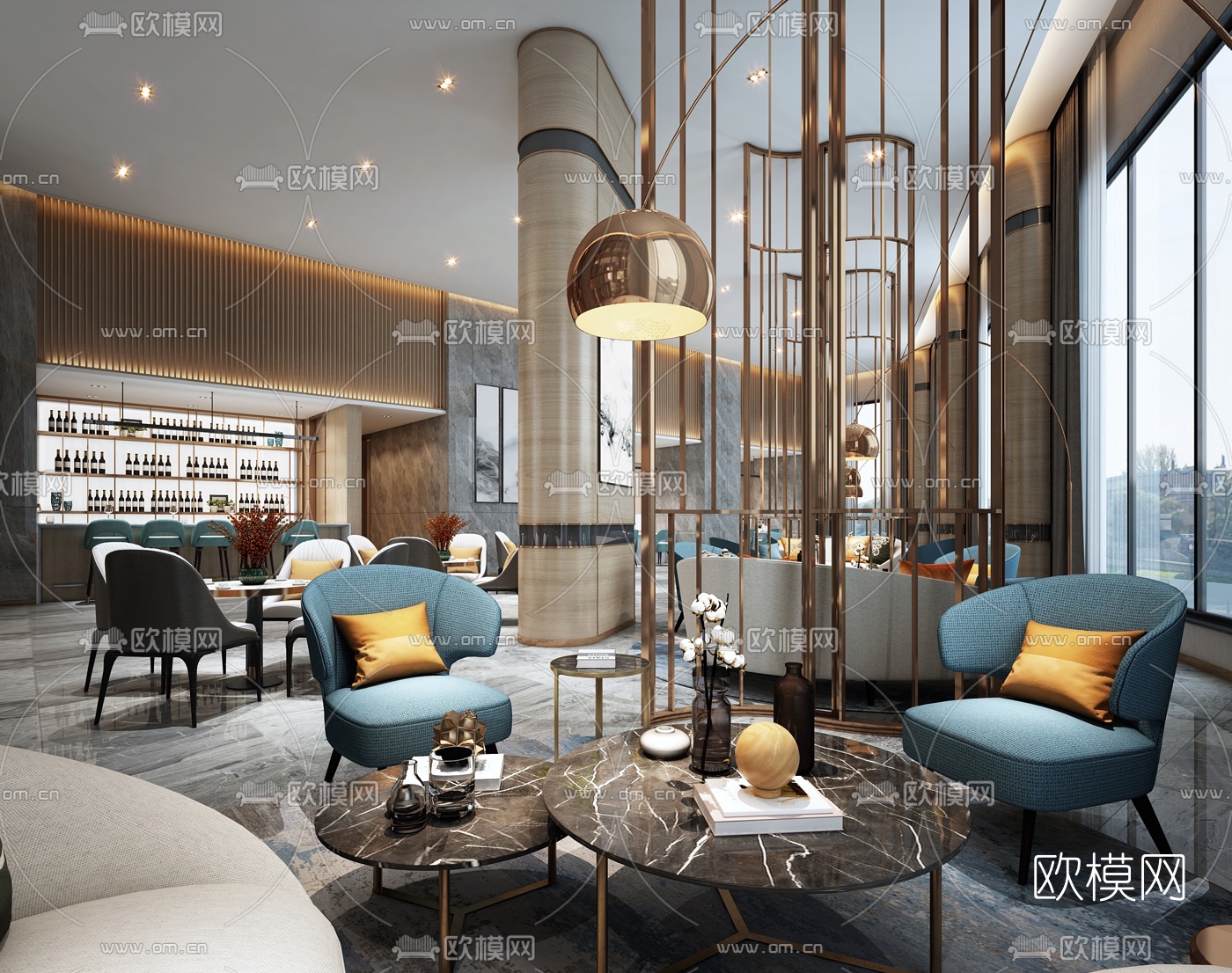 现代轻奢售楼处洽谈区3d模型下载（渲染图1）