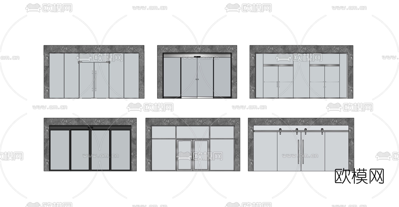 现代商业玻璃门感应门su模型