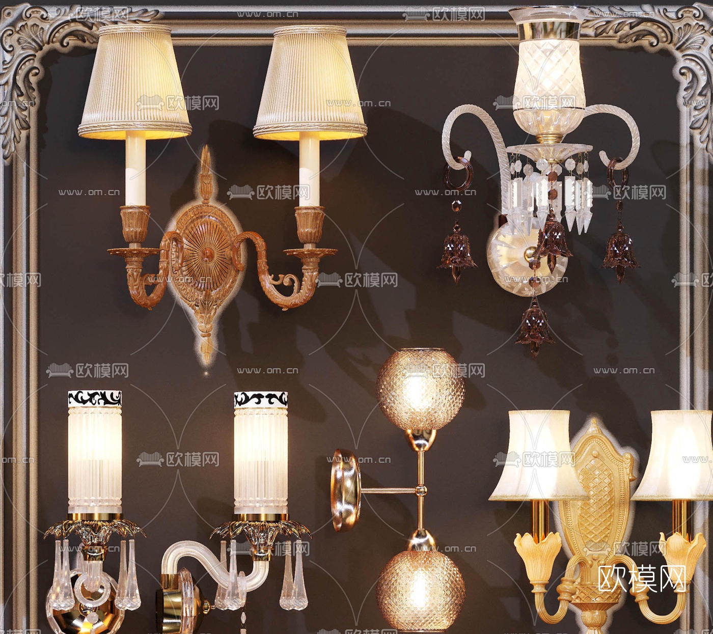 欧式水晶壁灯3d模型下载（渲染图4）