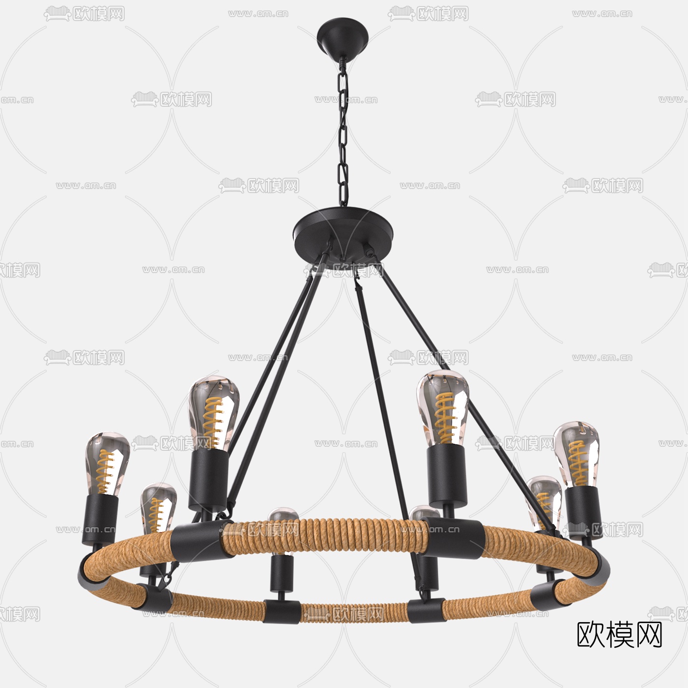 工业风麻绳吊灯3d模型
