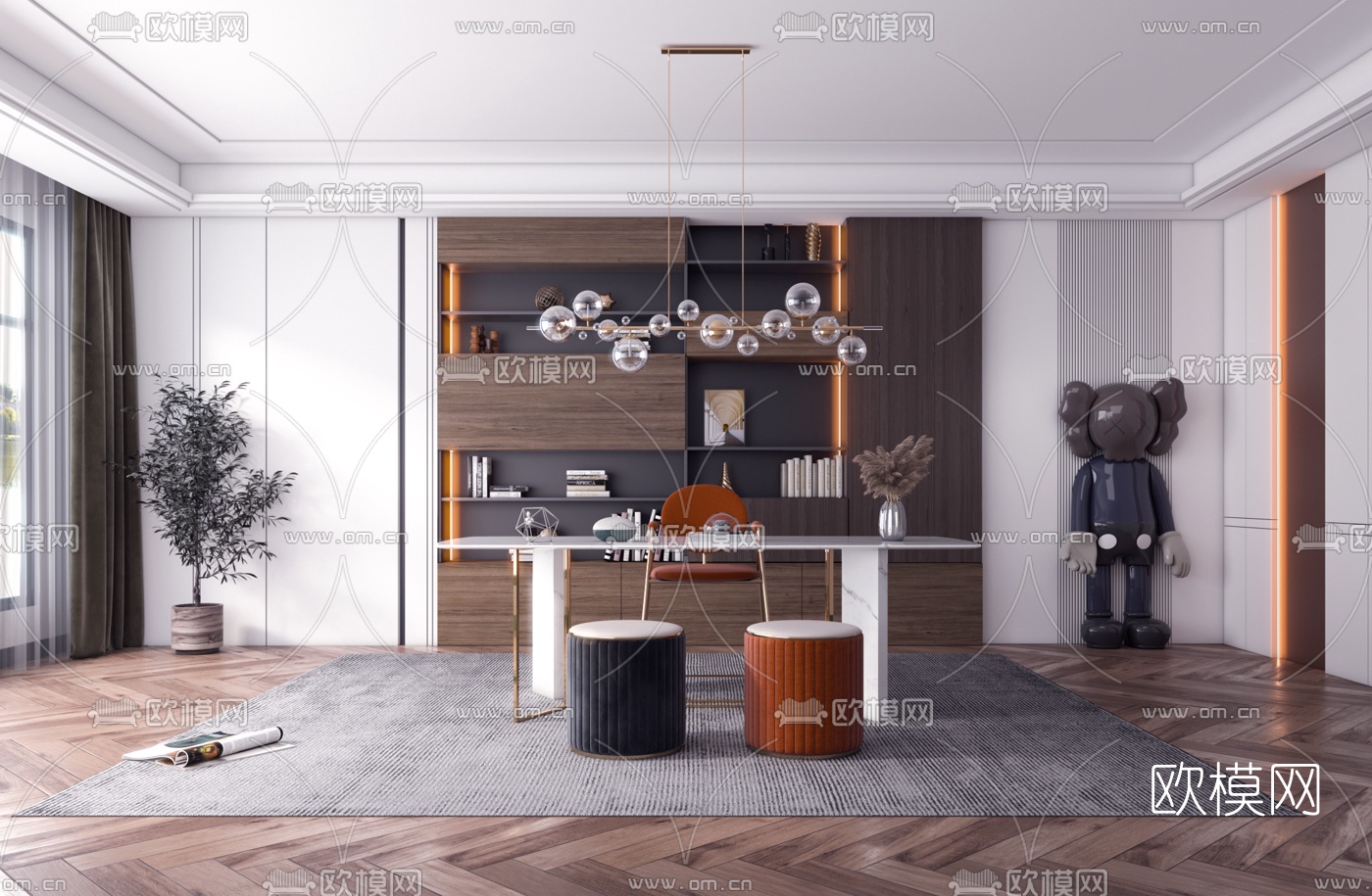 现代轻奢书房3d模型下载