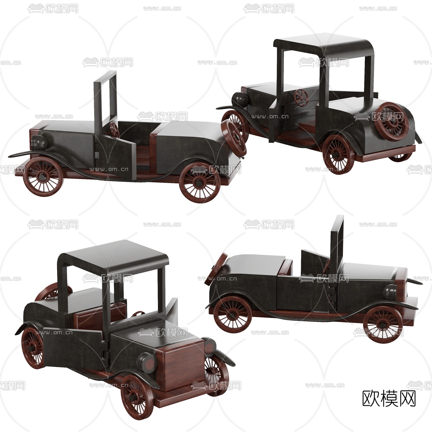 现代复古木质模型车摆件3d模型