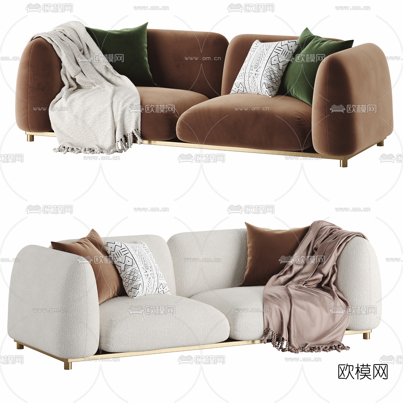 现代布艺双人沙发3d模型下载