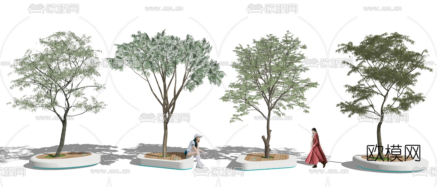 现代景观树树池座椅su模型