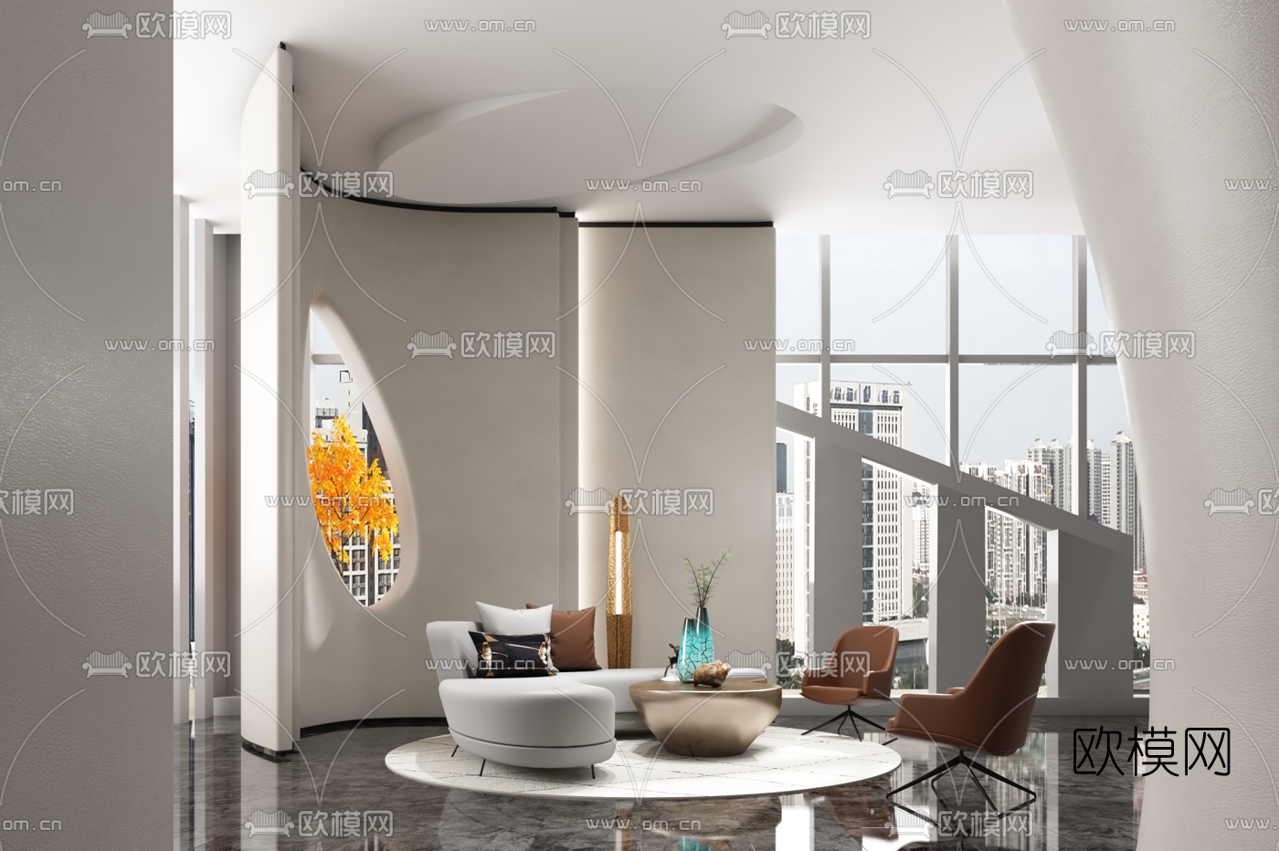 大研设计 现代异形接待沙发组合3d模型