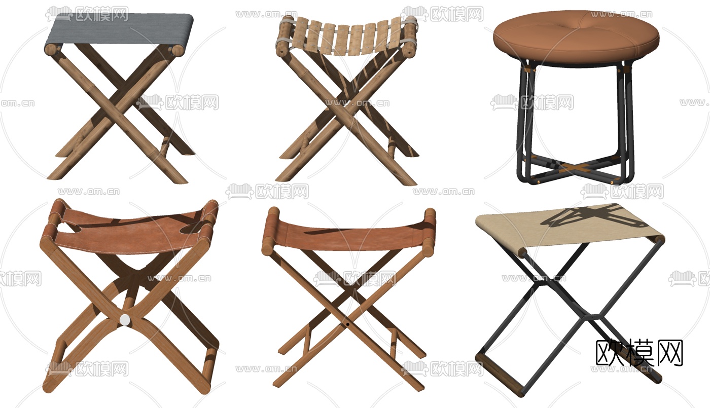 现代马扎木凳折叠便携椅su模型下载