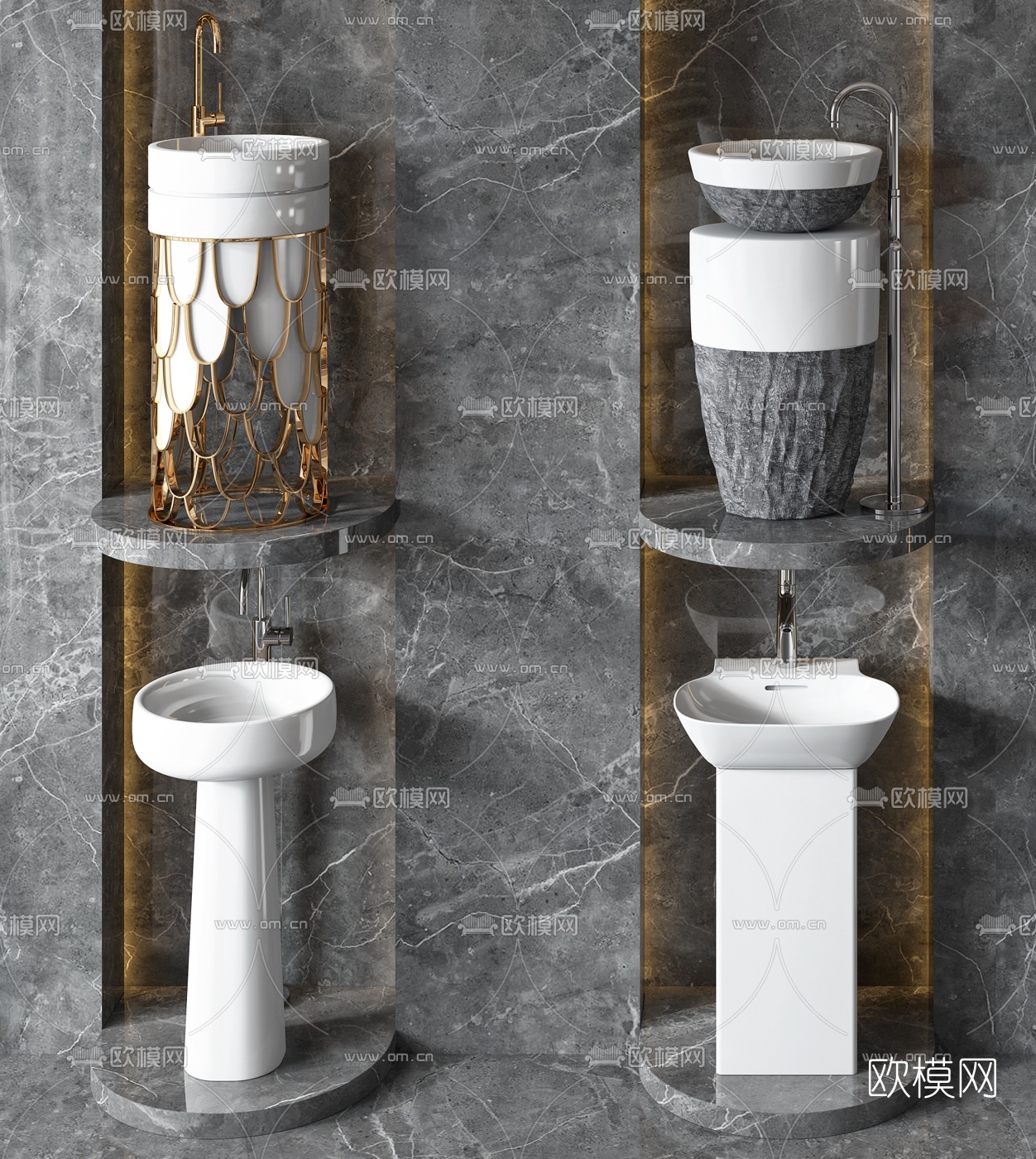 现代轻奢立式洗手台台盆3d模型