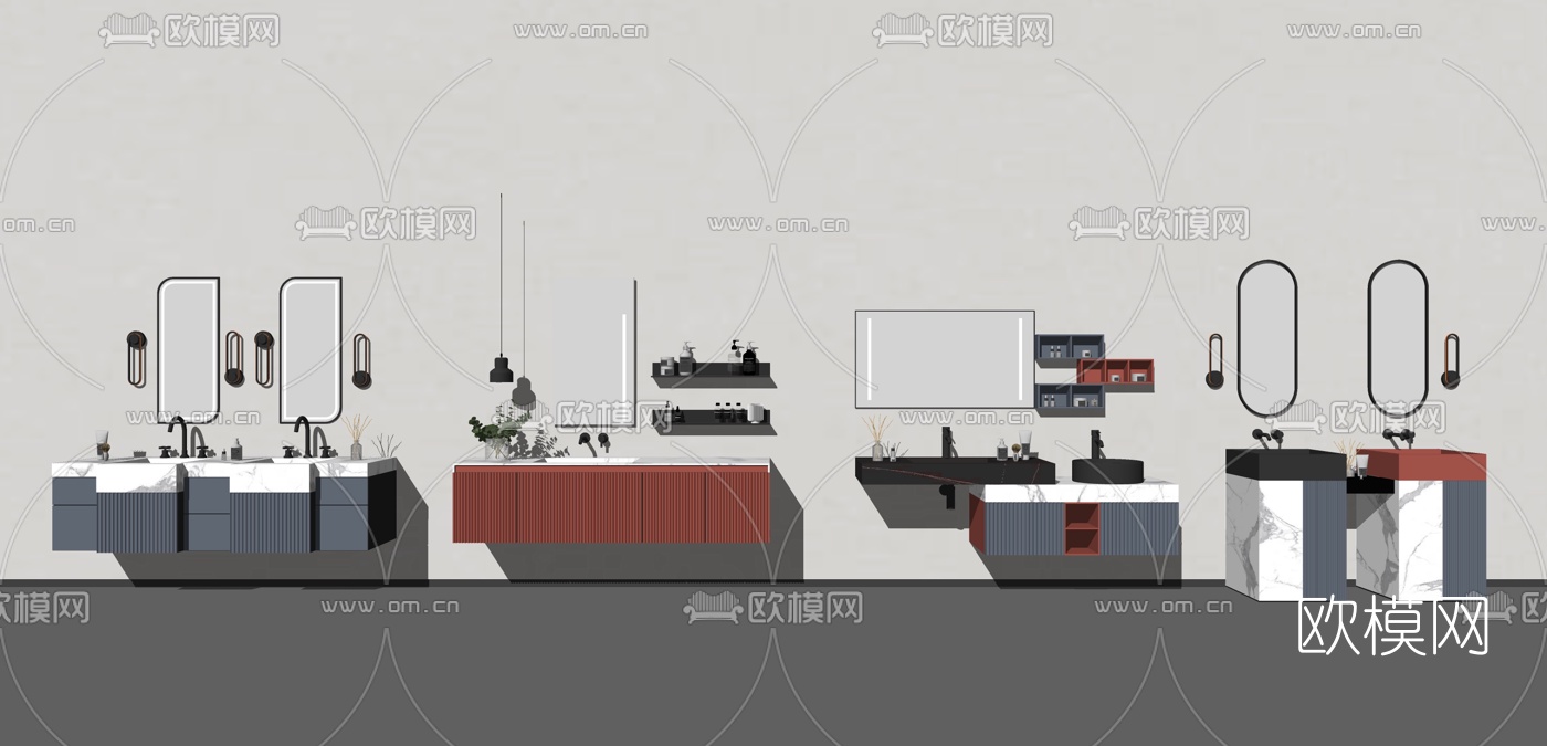 现代轻奢洗手台su模型下载