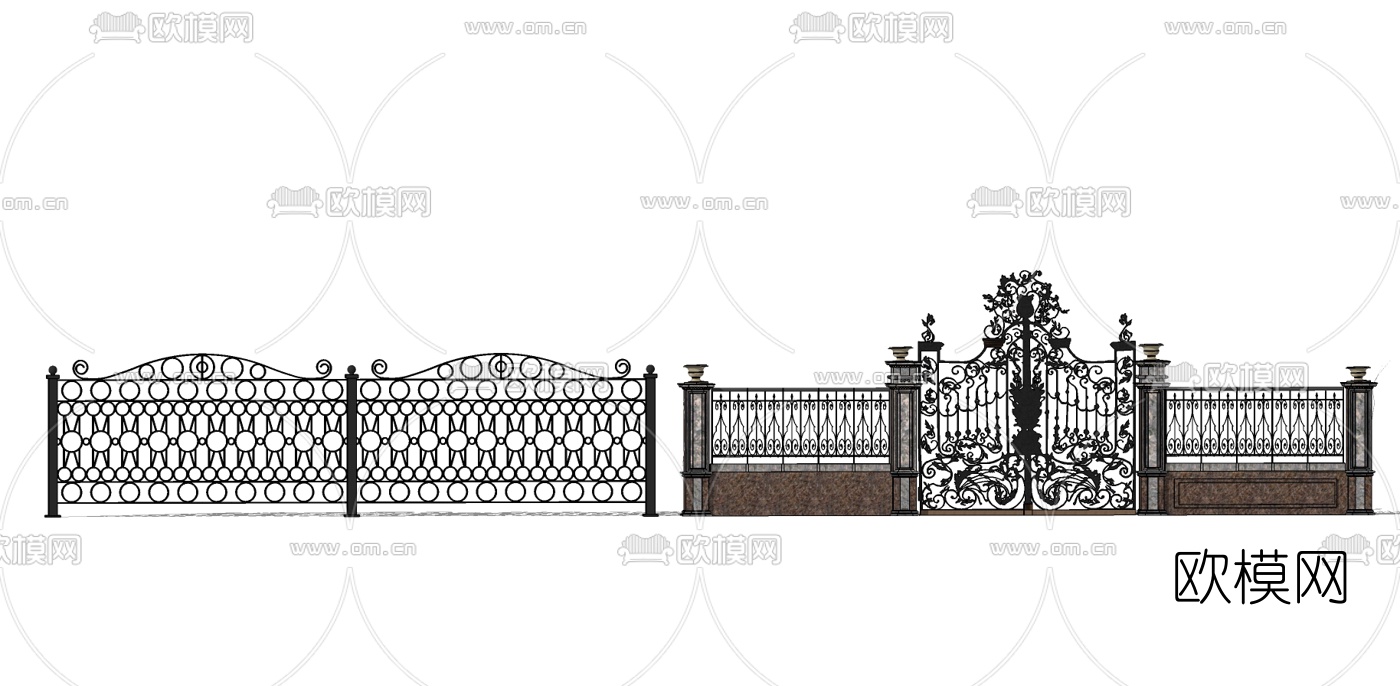 欧式庭院铁艺大门su模型下载
