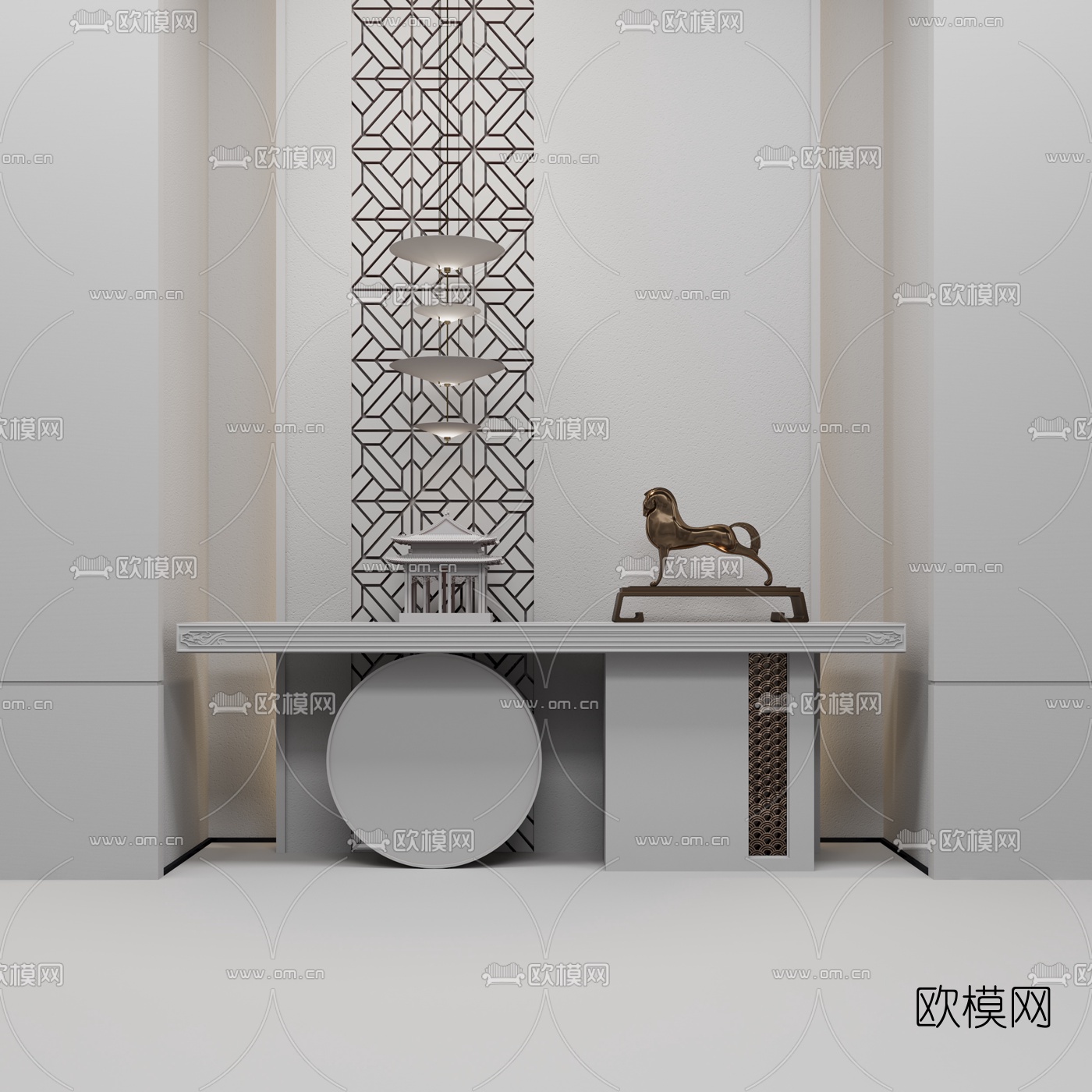 新中式端景条案3d模型