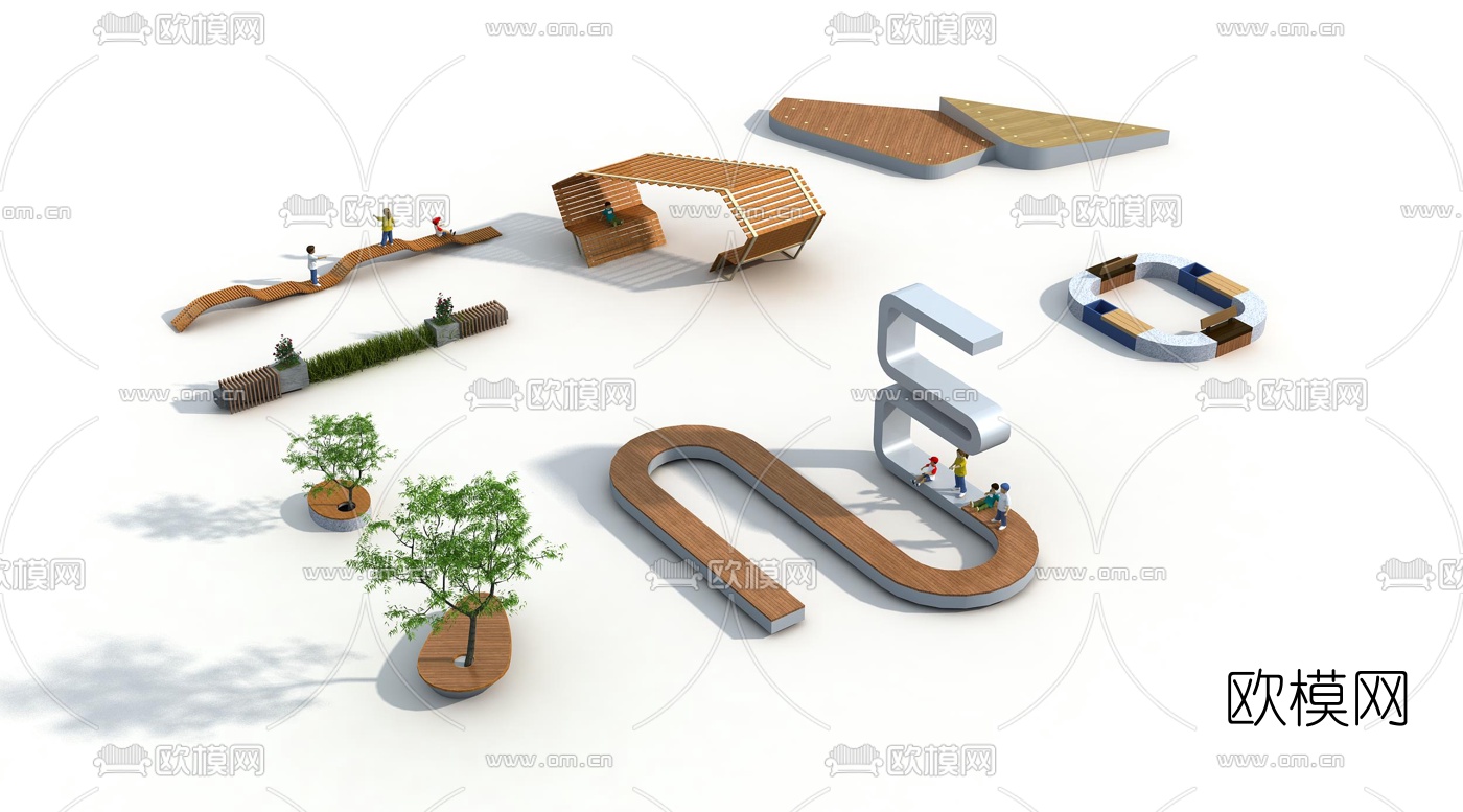 现代户外公用椅3d模型