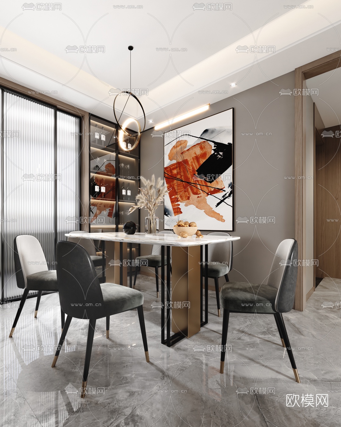 现代客厅餐厅3d模型