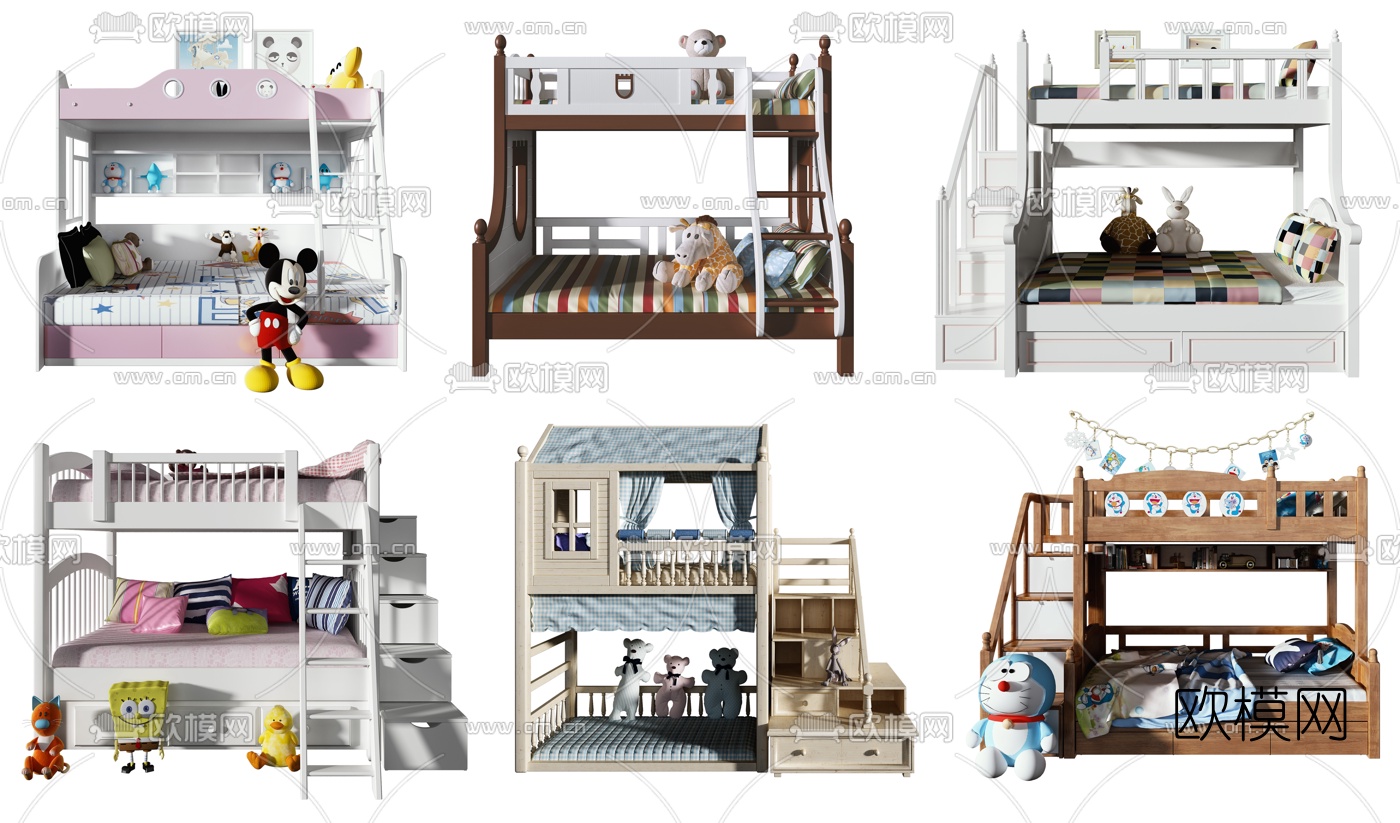 现代上下铺儿童床3d模型下载