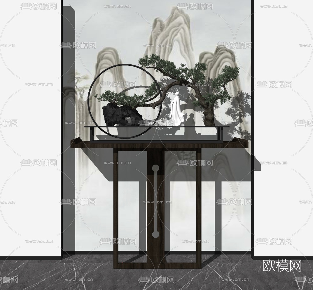 新中式玄关柜su模型下载