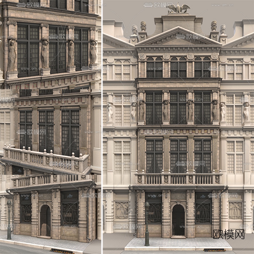 法式高楼建筑3d模型下载（渲染图1）