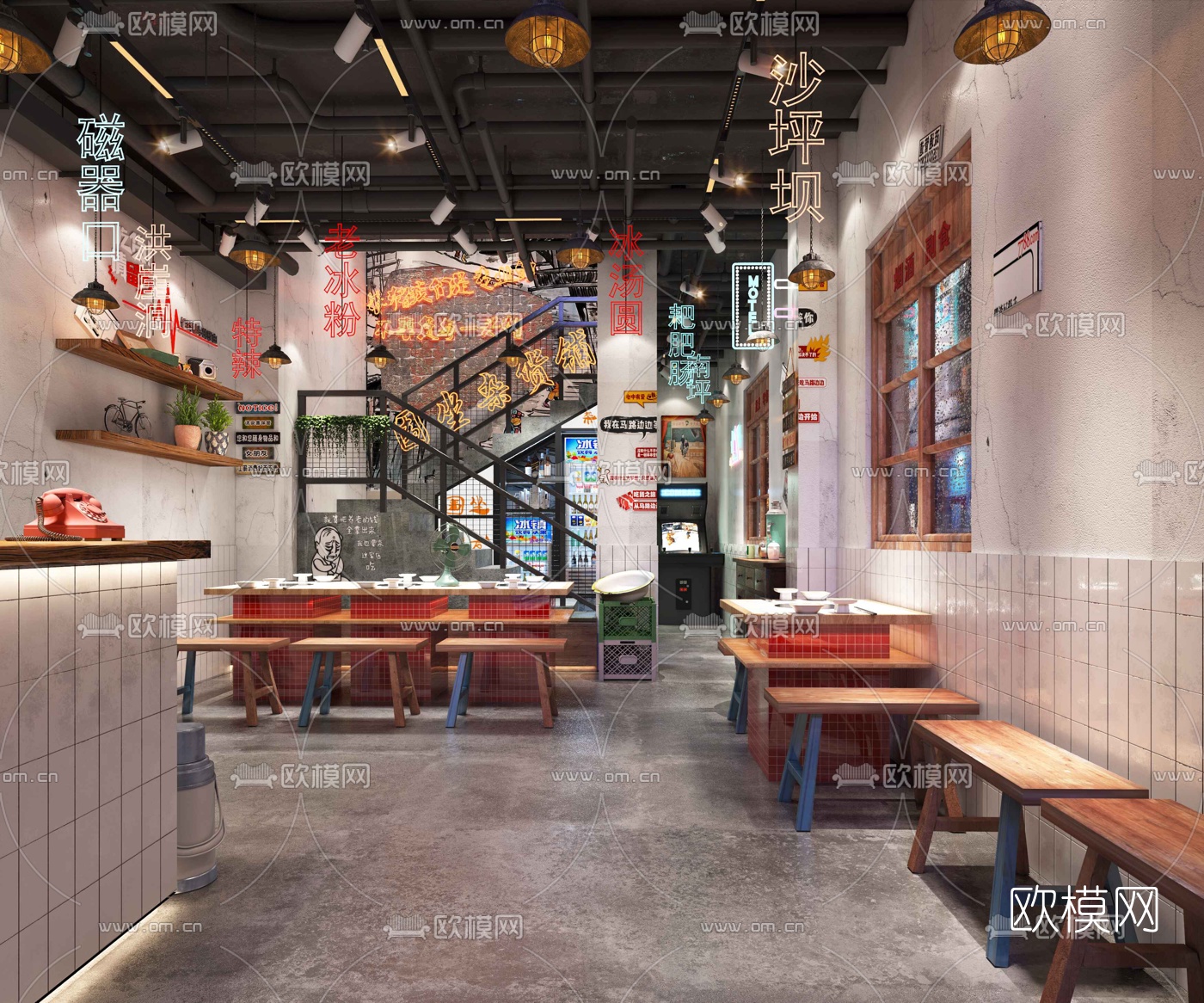 工业风火锅店3d模型下载_ID10190370_3dmax免费模型-欧模网