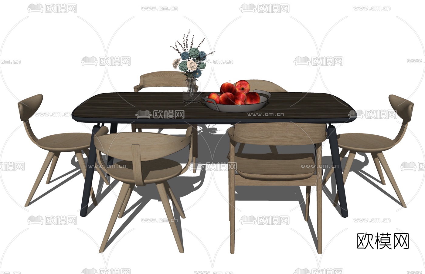 现代实木餐桌椅su模型下载（渲染图2）