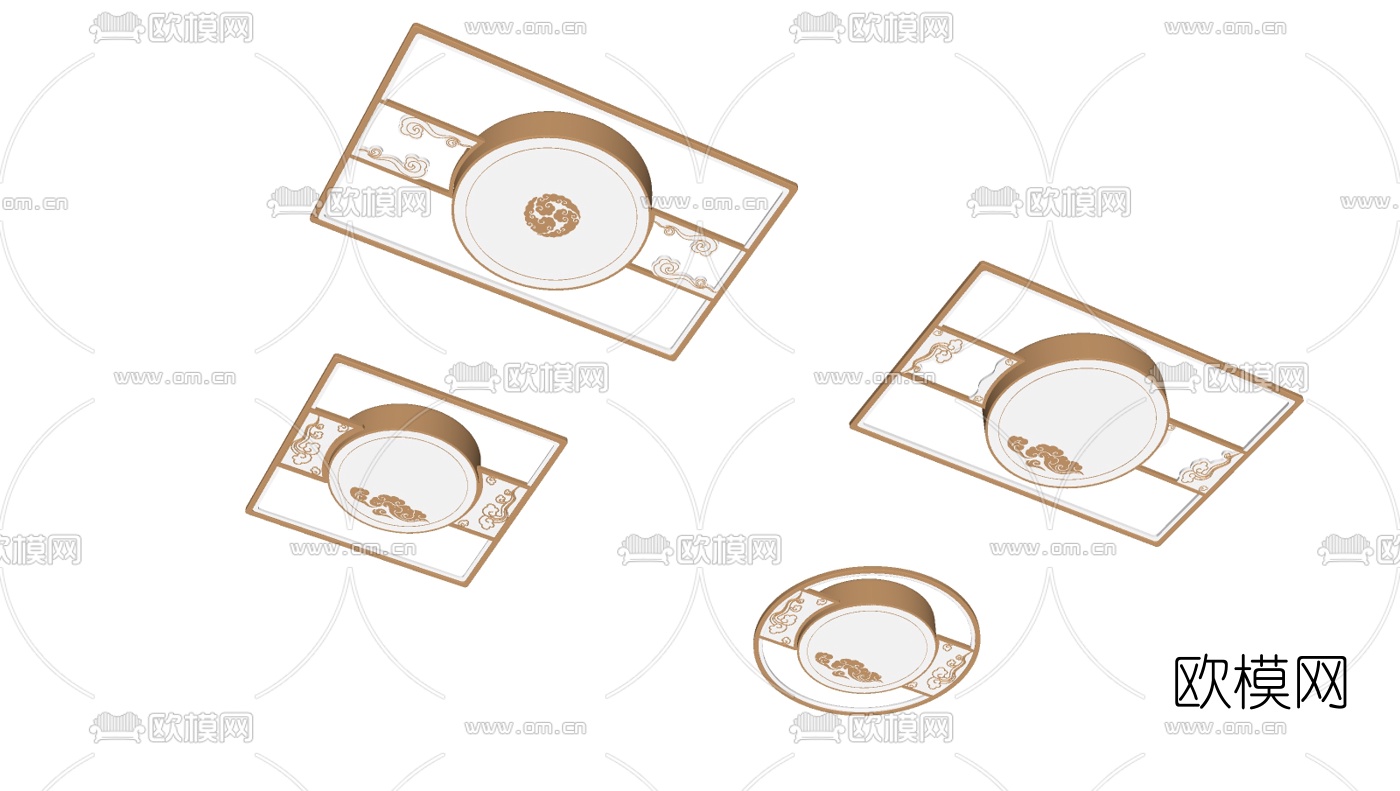 新中式轻奢吸顶灯su模型下载（渲染图2）