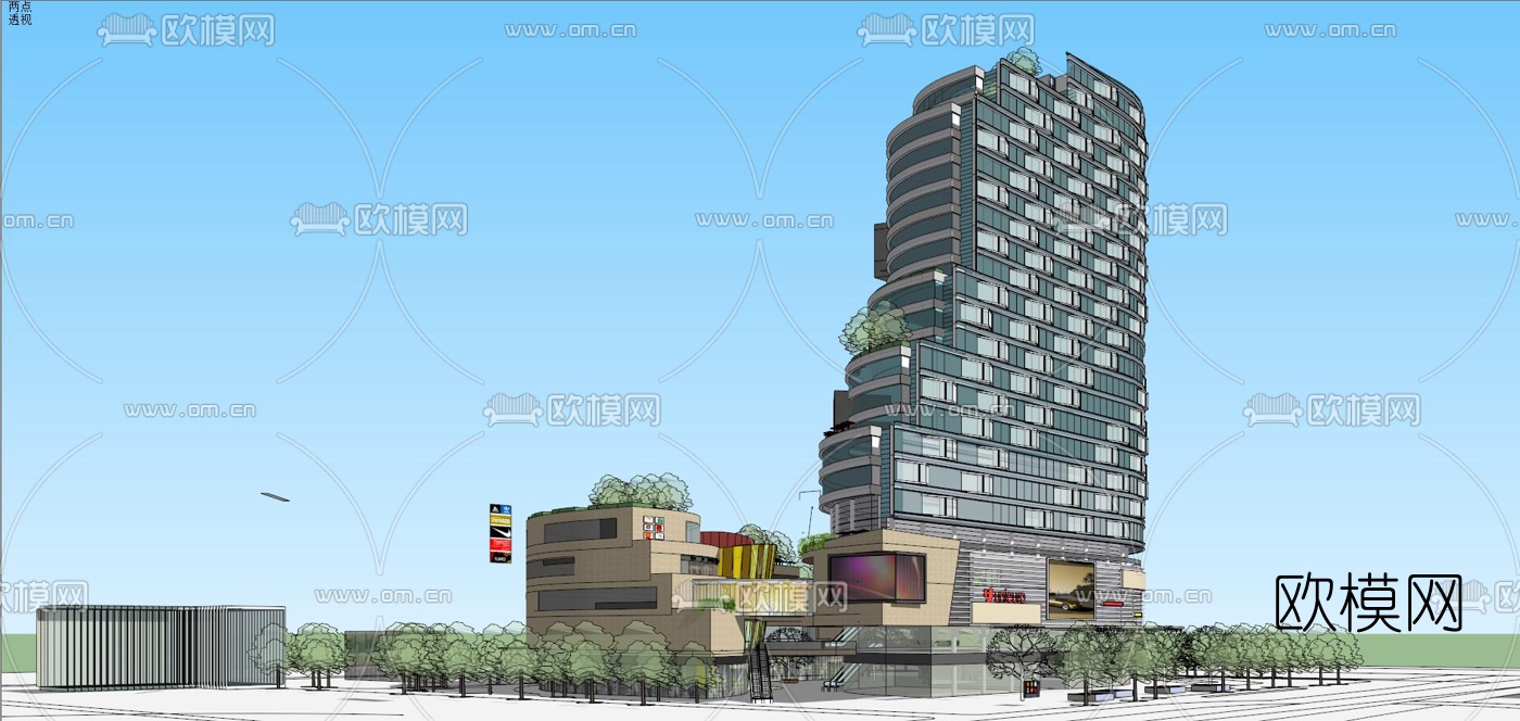 现代商业综合体su模型下载（渲染图3）