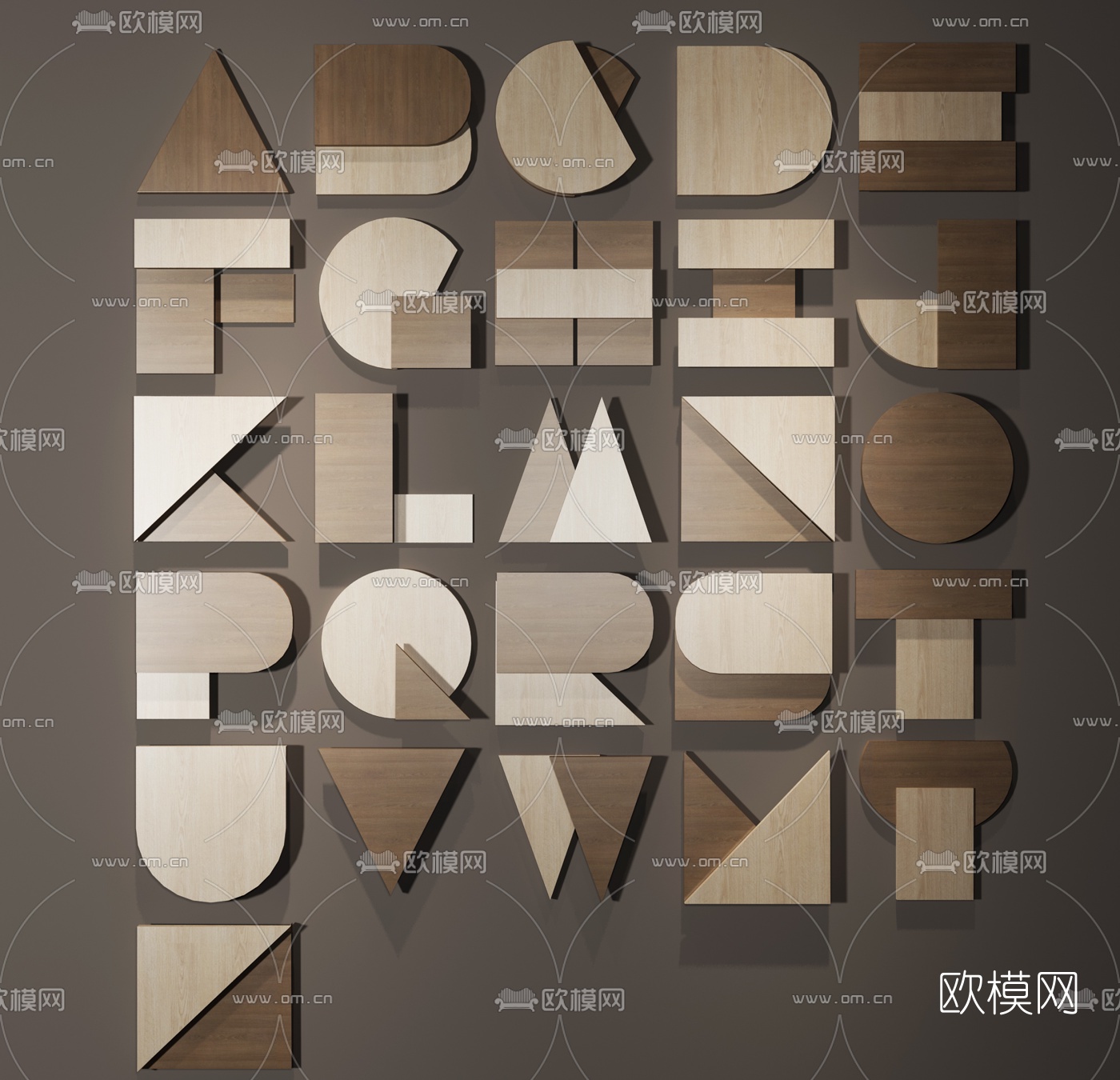 现代创意字母墙饰挂件3d模型下载