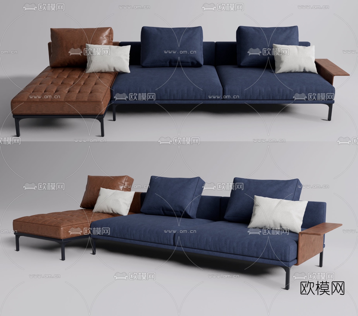 现代布艺转角多人沙发su模型下载（渲染图1）