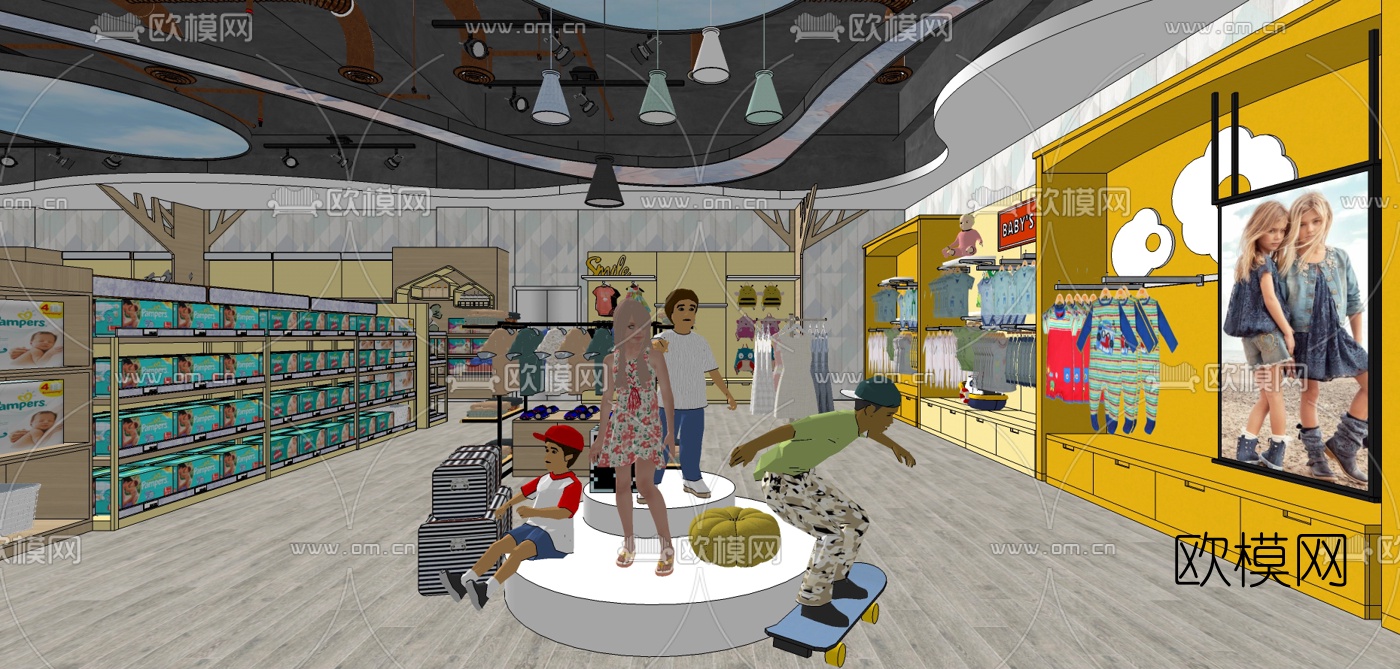 现代超市母婴区su模型下载（渲染图4）