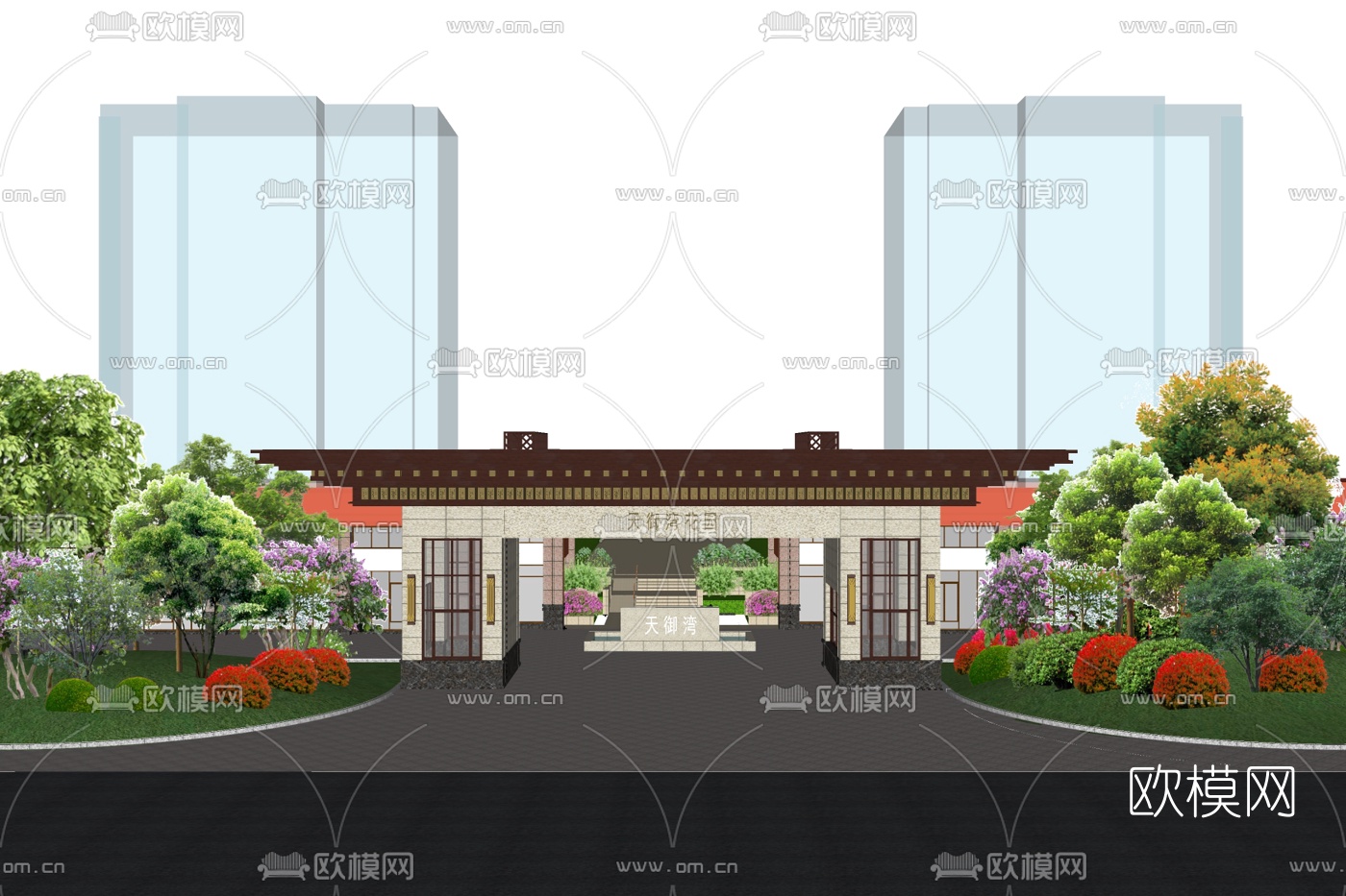 現代小區大門門頭su模型