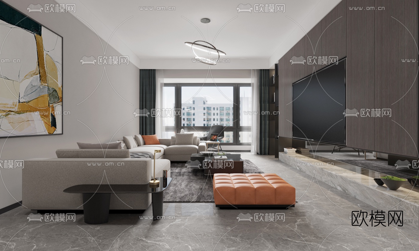 现代简约客厅餐厅3d模型